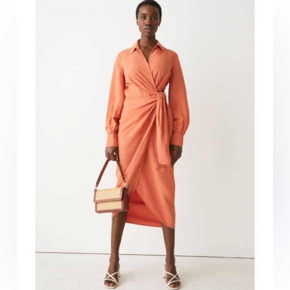 & Other Stories Dresses & Skirts - & Other Stories Wrap Midi Dress Rust Orange Women’s Size 4 Long Sleeve